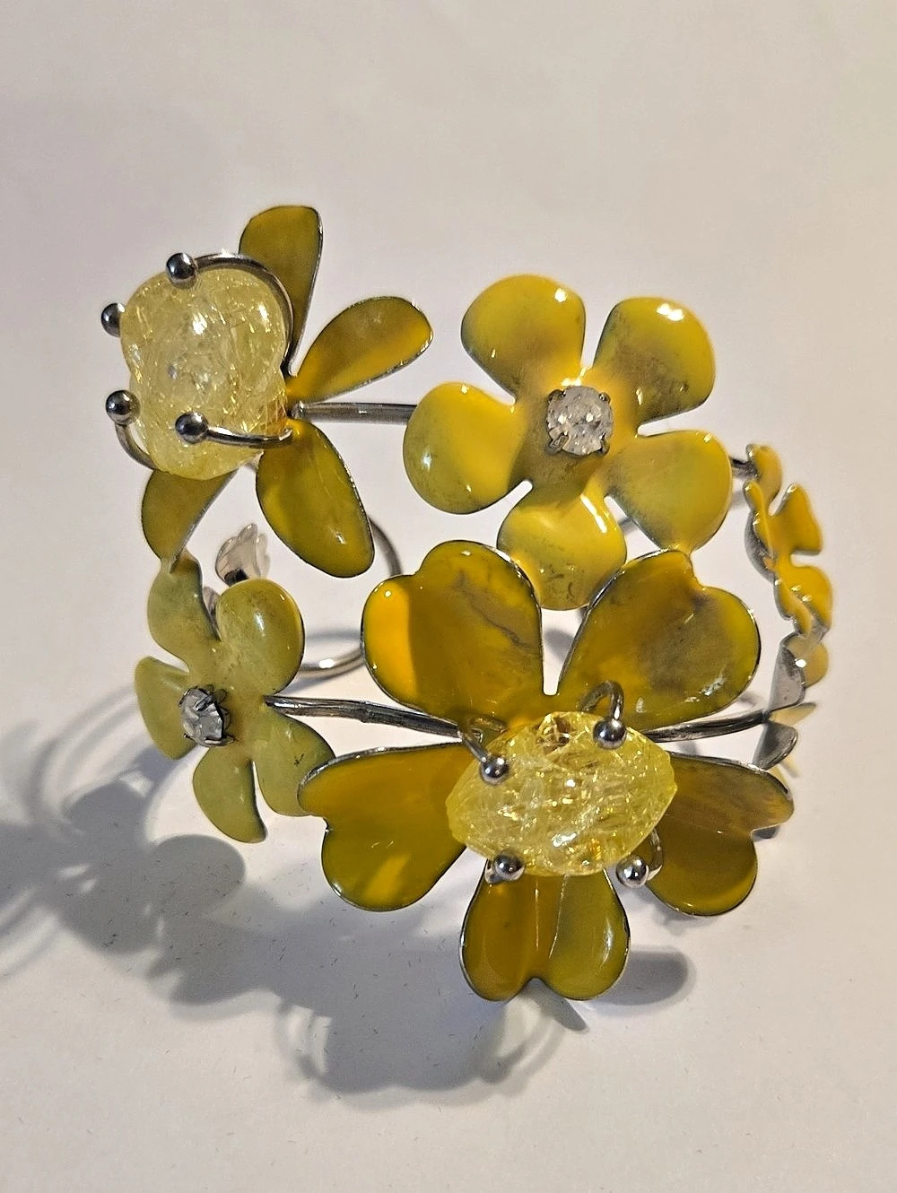 Floral Yellow Open Cuff Bracelet Like New